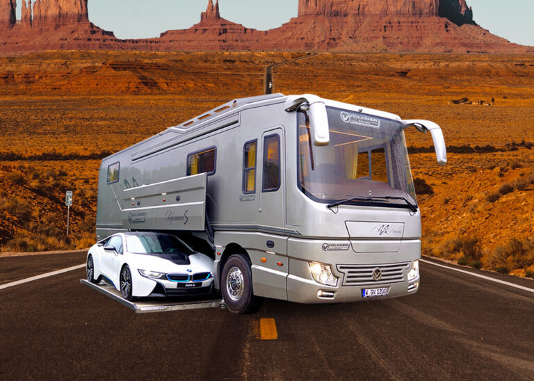 Read more about the article Esta caravana de superlujo de 1,2 millones de dólares tiene su propio garaje: así es la Volkner Performance